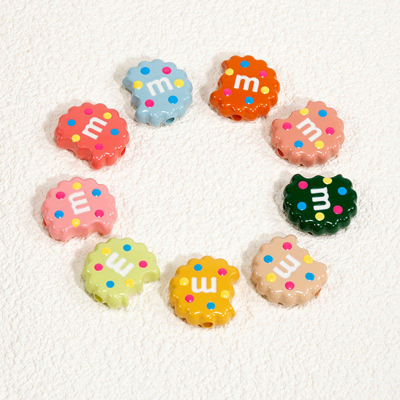 Hand Painted Bitten Cookie Acrylic Beads 22mm Enamel Glossy 10pcs 4
