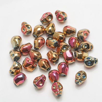 Electroplated Skull Head Glass Beads 8mm x 10mm Iridescent 30pcs 21