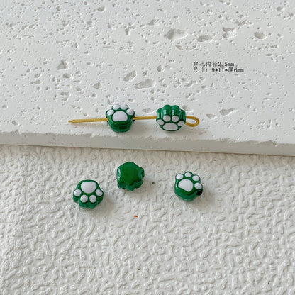 Cat Paw Metal Beads 11mm Glossy Enamel Painted Alloy 10pcs 13