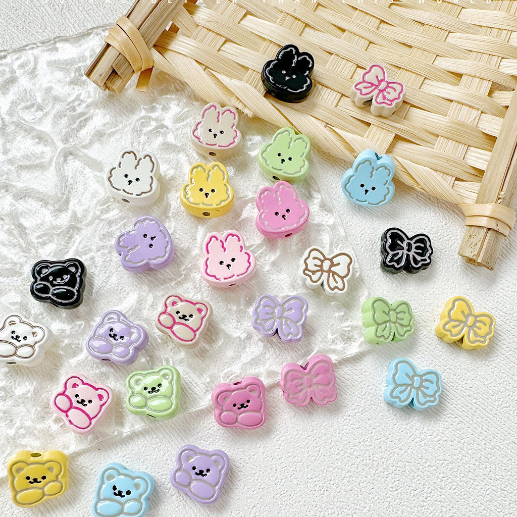 Rabbit and Bear Painted Metal Beads Glossy Finish Bulk 10pcs
