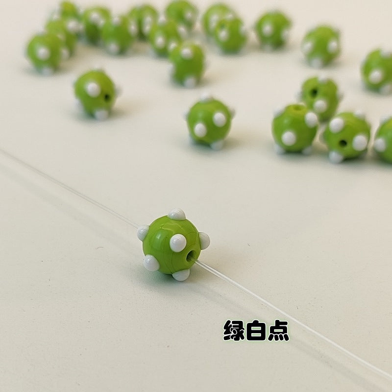 Lampwork Glass Beads Sea Urchin 11mm Handmade Polka Dotted 14pcs 19