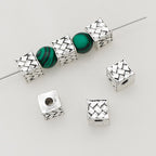 Square Metal Beads 7.5mm Woven Pattern Antique Silver Tone 1pc