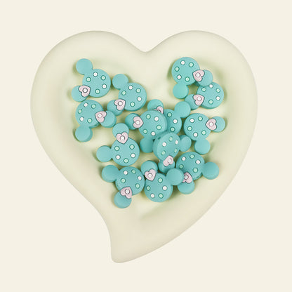 Silicone Focal Beads Mickey Head Polka Dot with Heart Accent 20pcs 11