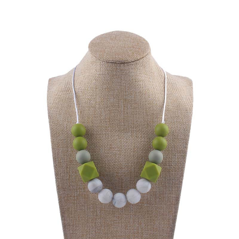 Silicone Beaded Keychain Necklace Matte Marble Hexagon Beads 14