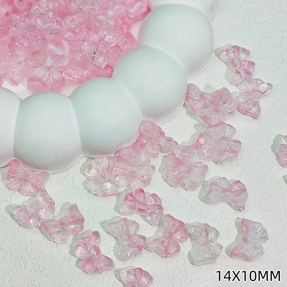 Sweet Bow Glass Beads 14mm Transparent Pastel Mixed Colors 50pcs 8