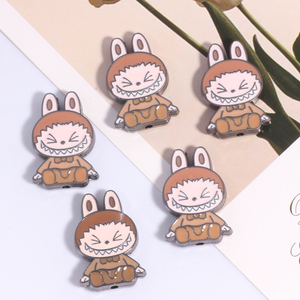Cheerful Bunny Ear Metal Beads 24mm Colorful Enamel Alloy 10pcs 7