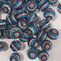 Striped Bubblegum Beads 16-22mm Blue Purple White Rhinestone 5pcs 2