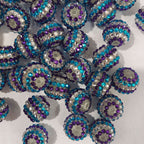 Striped Bubblegum Beads 16-22mm Blue Purple White Rhinestone 5pcs 2