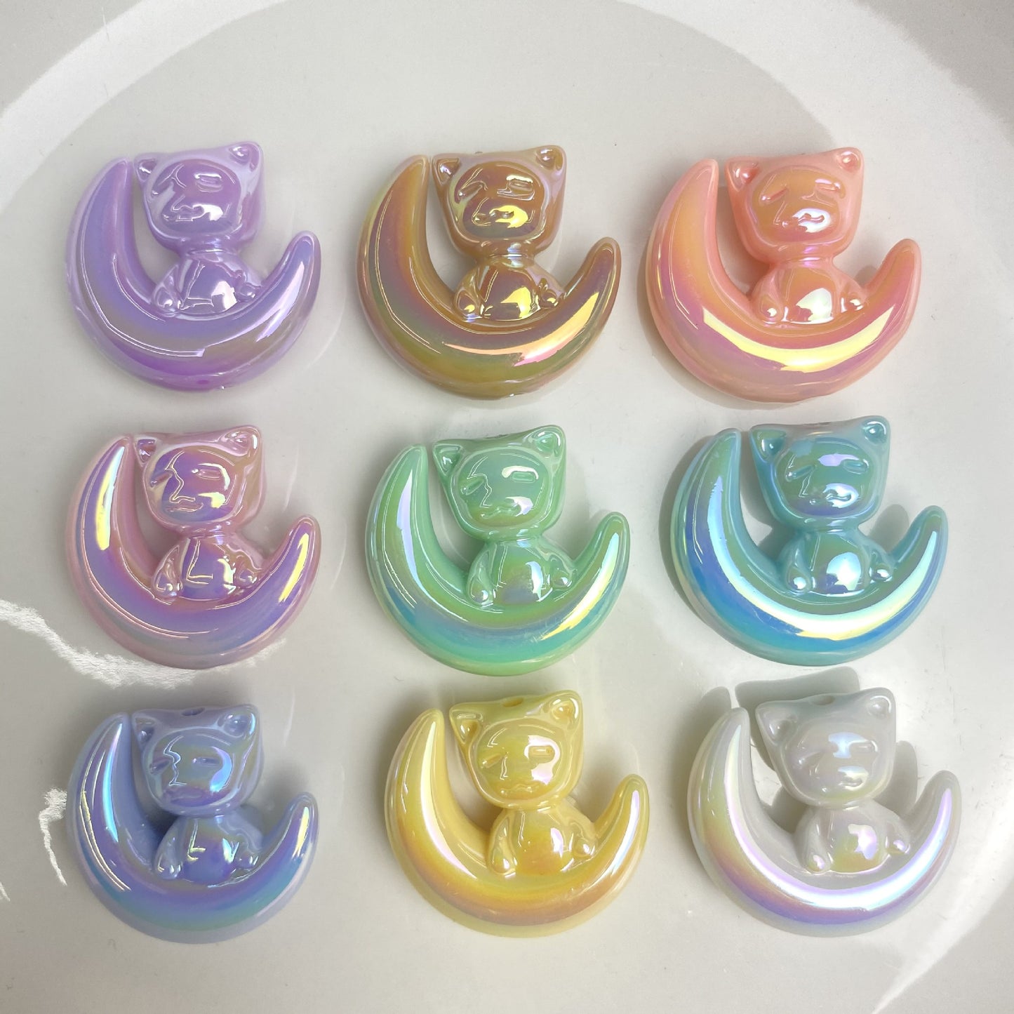 UV Plating Moon Cat Acrylic Beads 26mm Iridescent Pastel 50pcs 14