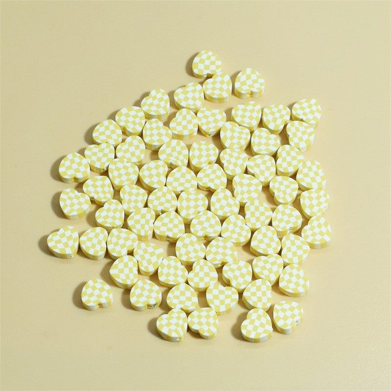 Heart Clay Beads 10mm Plaid Black White Polymer 100pcs 9
