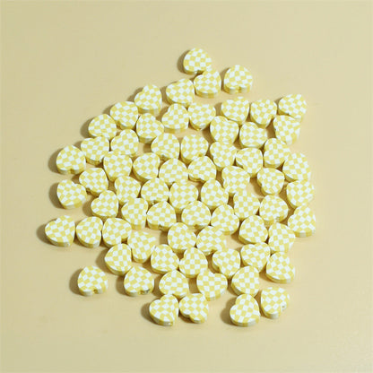 Heart Clay Beads 10mm Plaid Black White Polymer 100pcs 9