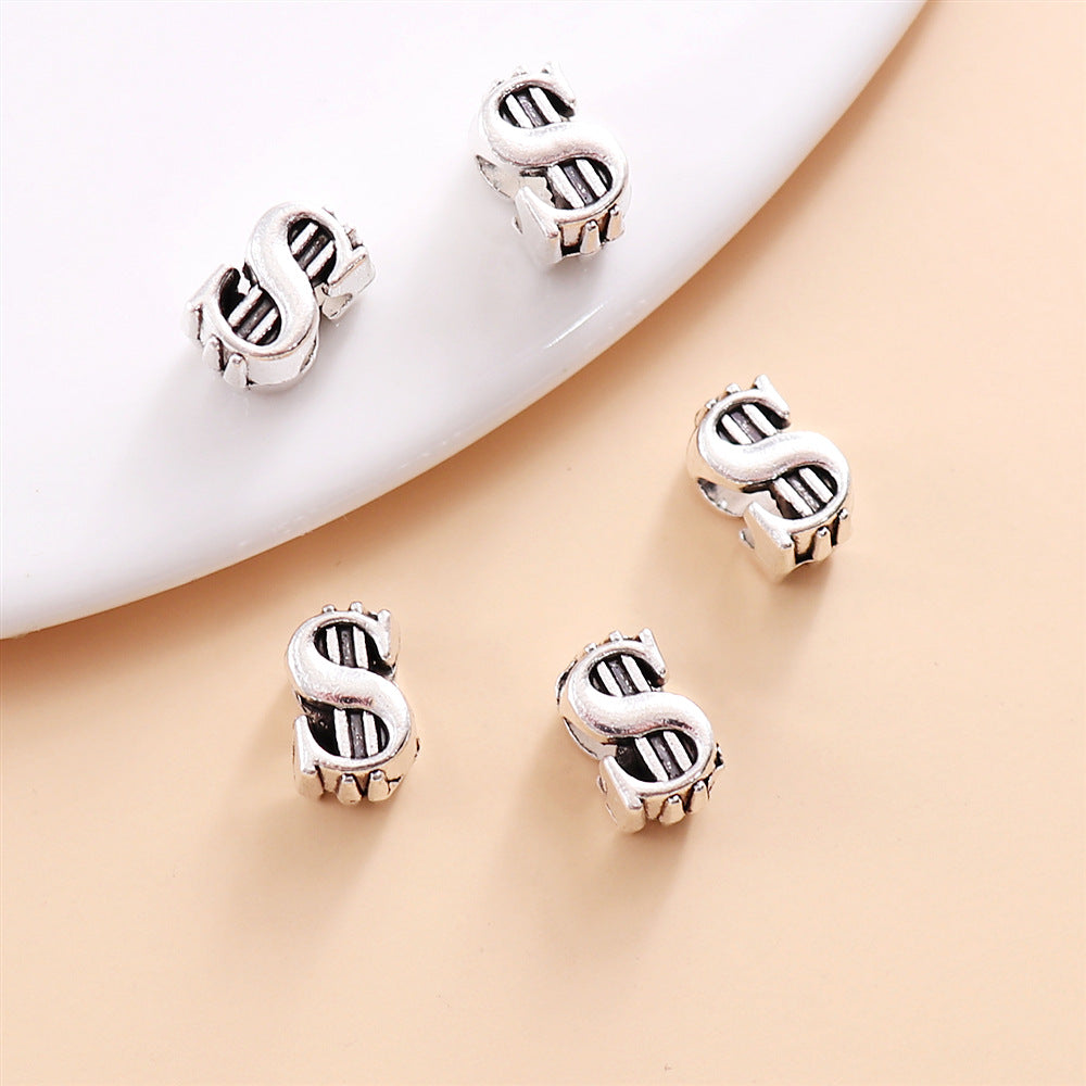 Money Bag and Dollar Sign Metal Beads 12mm Silver Tone Large Hole 30pcs 7