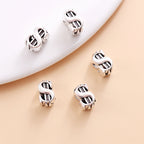 Money Bag and Dollar Sign Metal Beads 12mm Silver Tone Large Hole 30pcs 7