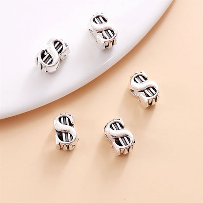 Money Bag and Dollar Sign Metal Beads 12mm Silver Tone Large Hole 30pcs 7