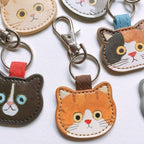 Kawaii Cat Keychain PU Leather Cute Animal Design 2pcs 8cm