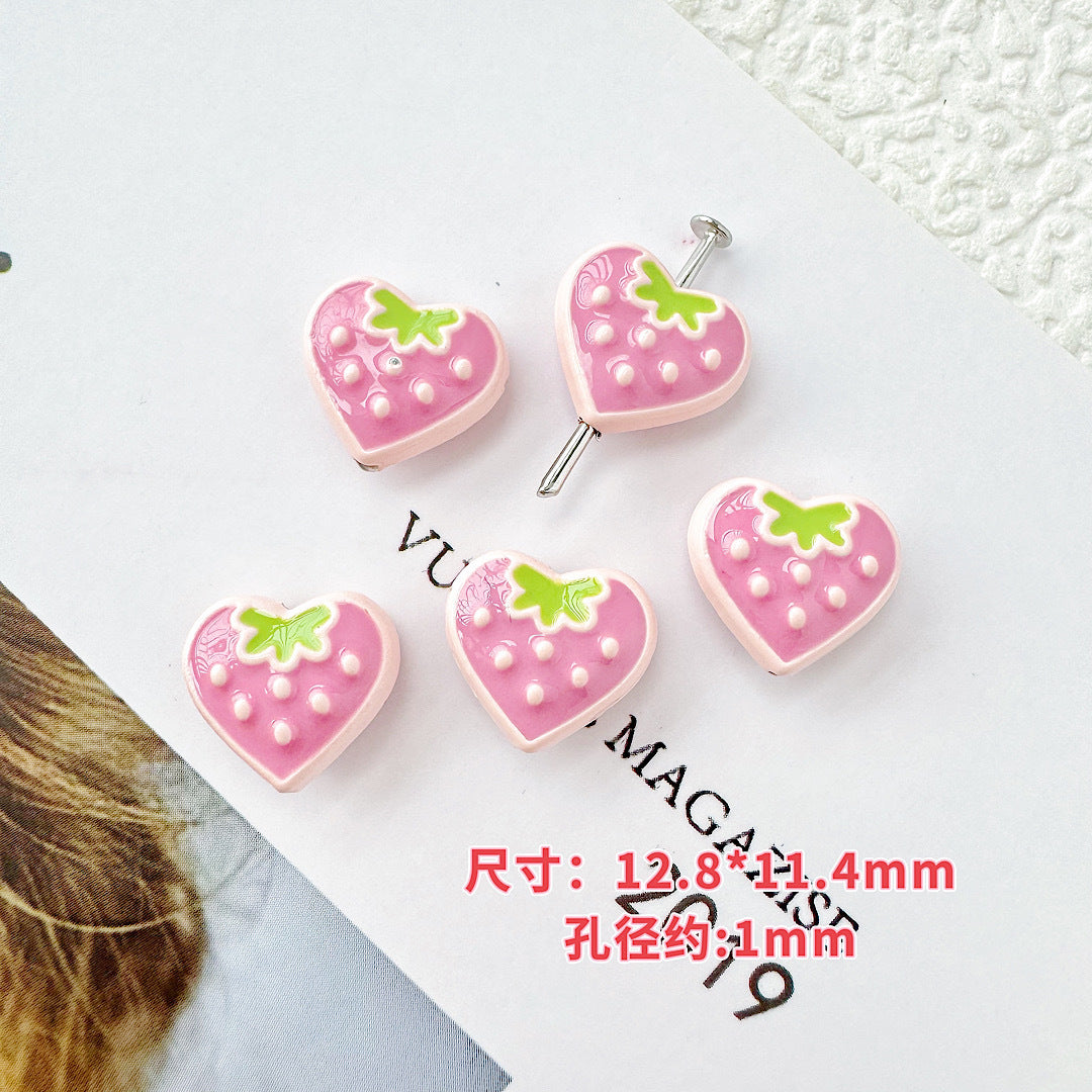 Star and Strawberry Heart Metal Beads Glossy Painted Colorful 10pcs 16