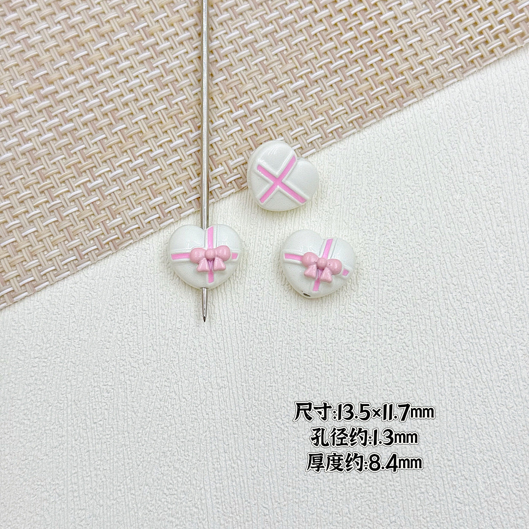Bouquet and Heart Gift Box Metal Beads 13mm 16mm Pastel Painted 10pcs 13