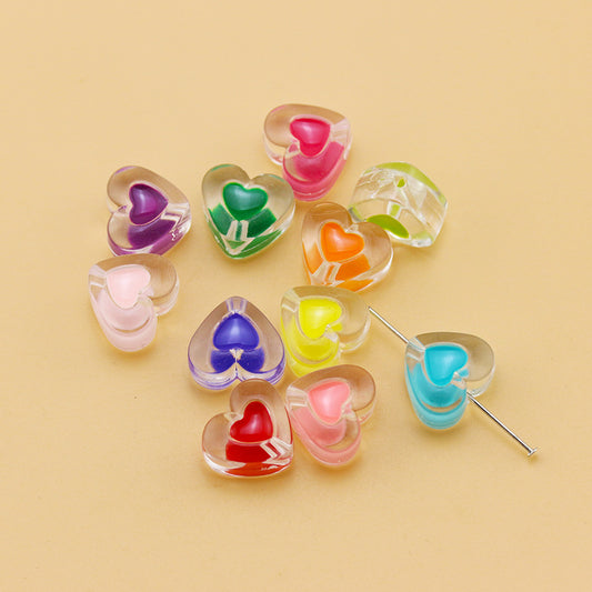 Clear Heart Acrylic Beads 17mm Colored Core Sandwich Design 20pcs
