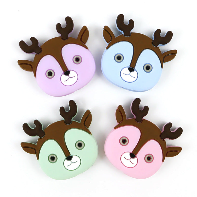Silicone Focal Beads Deer Face Antlers Mint Green Pink Light Blue 20pcs 3