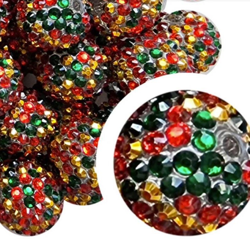 Rhinestone Bubblegum Beads 10-22mm Christmas Red Green Gold Confetti 5pcs