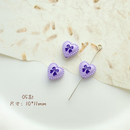 Cat Strawberry Moon Metal Beads Purple Tone Baking Painted 10pcs 7