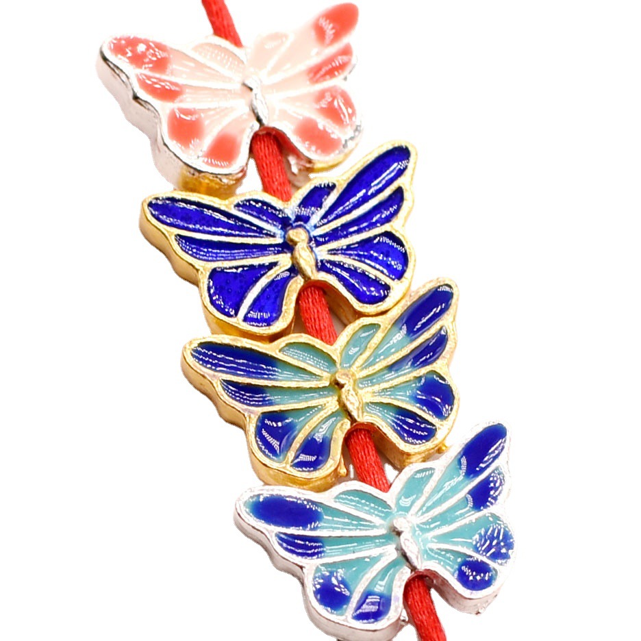 Butterfly Metal Beads 16mm Double Color Cloisonne Enamel 20pcs