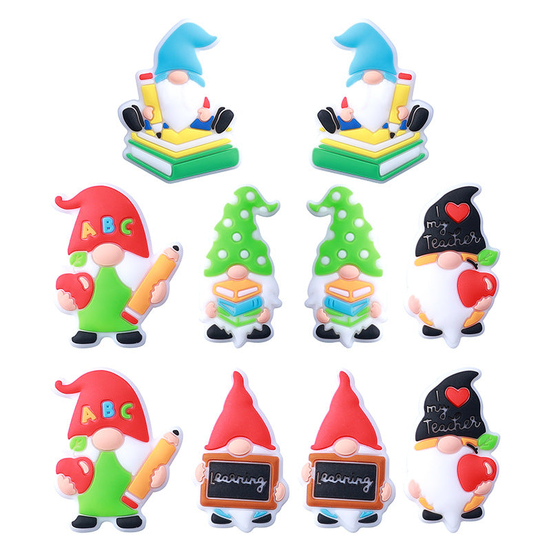 Silicone Focal Beads Writing Dwarf Holding Books Colorful Hats 20pcs