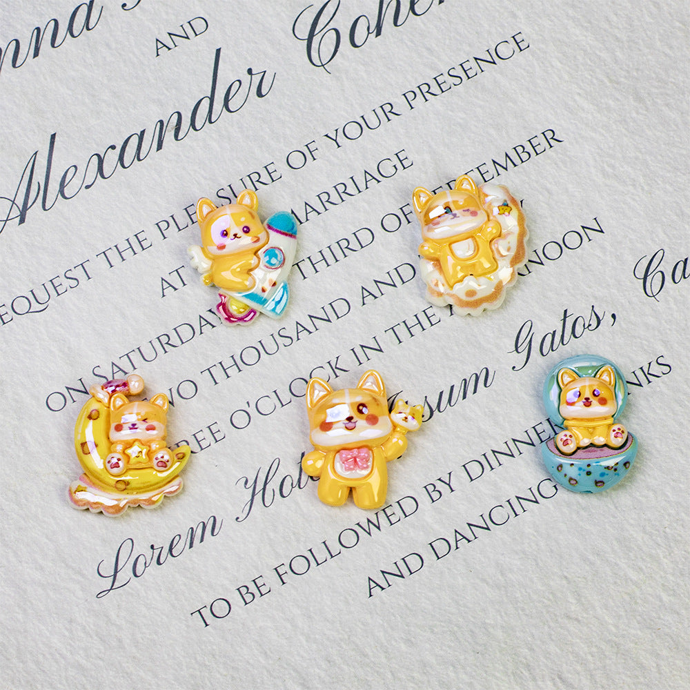 Plating Cute Corgi Resin Beads Glossy Honey Tone 10pcs