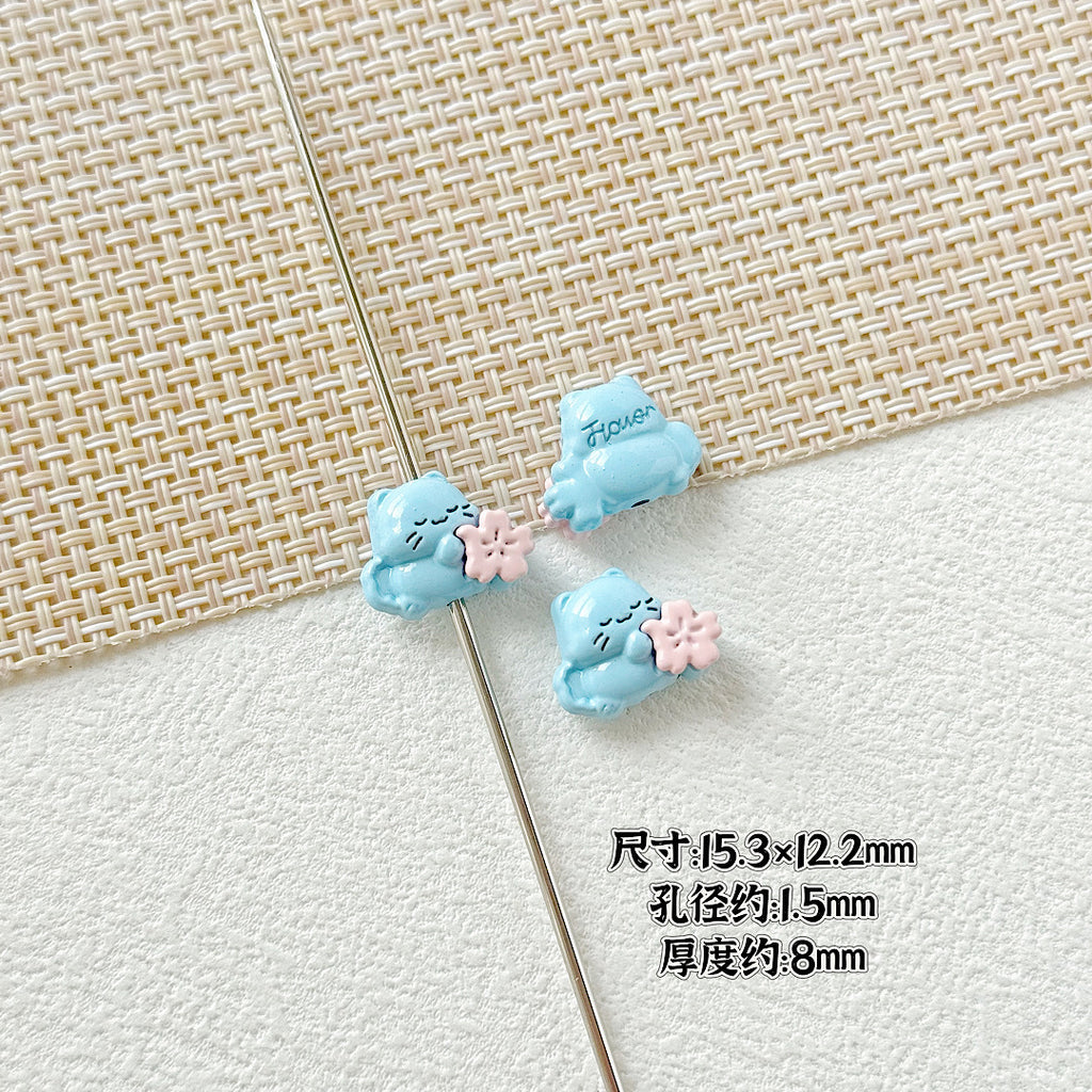 Heart Metal Beads 15-18mm Baking Painted Cherry Blossom Kitten Design 10pcs 8