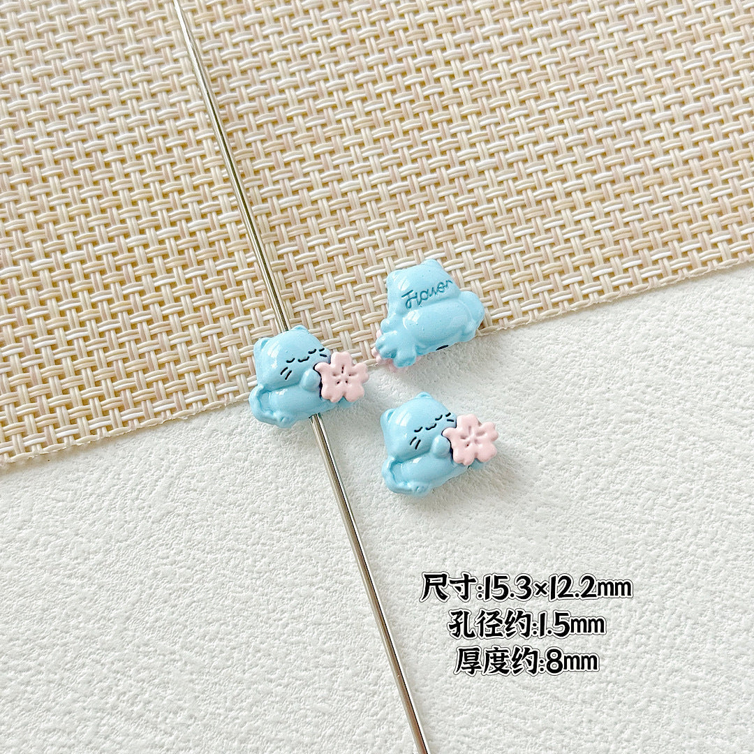 Heart Metal Beads 15-18mm Baking Painted Cherry Blossom Kitten Design 10pcs 8