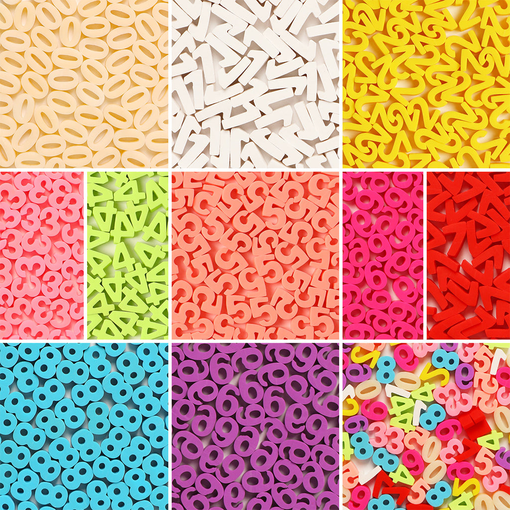 3D Number Clay Beads 10mm Colorful Polymer 200pcs