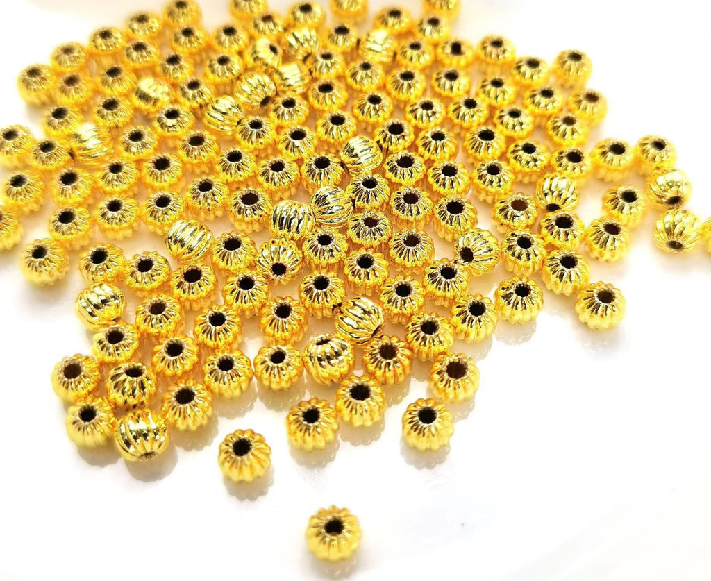 Brass Round Spacer Beads 3-8mm Pumpkin Striped 100pcs 6
