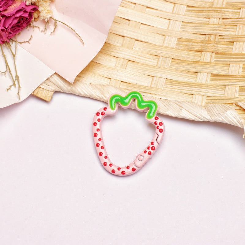 Alloy 37mm Strawberry Shaped Trigger Spring Keyrings 4pcs 6