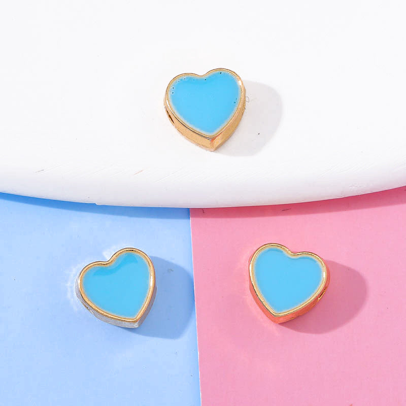 Heart Metal Beads 8mm Double-Sided Enamel Gold Tone 50pcs 7