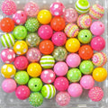 Bubblegum Beads 20mm Pink Green Yellow Orange Polka Dot Strip Chunky Mix 50pcs