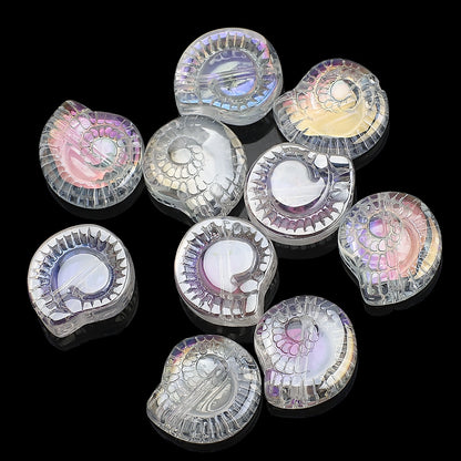 Electroplated Snail Glass Beads 12mm Transparent Iridescent 30pcs 10