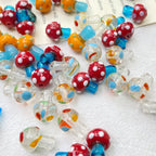Hand Painted Mushroom Glass Beads 18mm Colorful Dotted Enamel 1pc 2