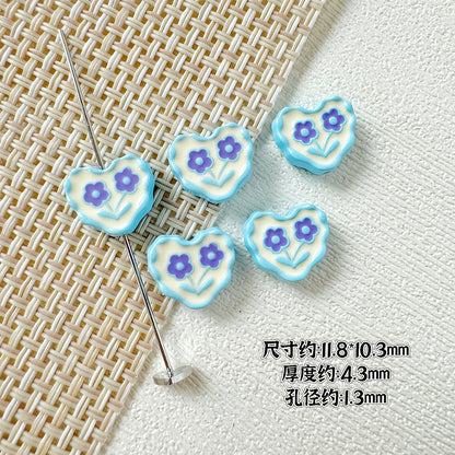 Heart and Flower Metal Beads 10mm Baking Painted Two-Color 20pcs 18
