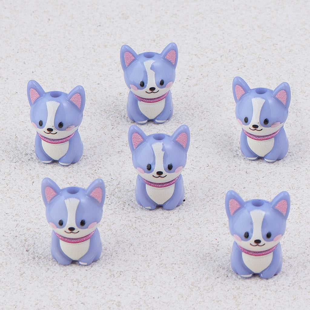 Painted 3D Corgi Acrylic Beads 16x23mm Colorful Mixed 10pcs 4