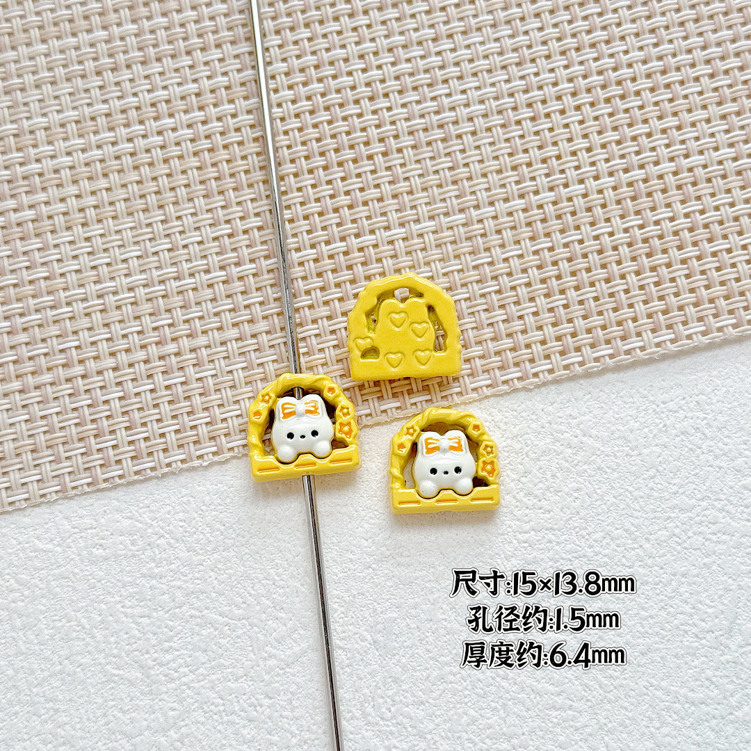 Baking Painted Window Kitten and Nice Rabbit Metal Beads 15/17mm 10pcs 7