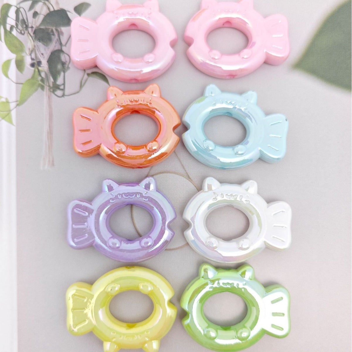 UV Plating Hollow Cartoon Fish Acrylic Beads 31mm Pastel Mixed 50pcs