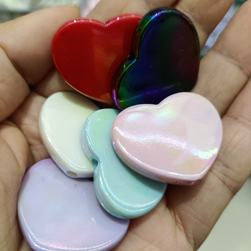 UV Plating Glossy Heart Acrylic Flat Beads 26-32mm 100pcs 6