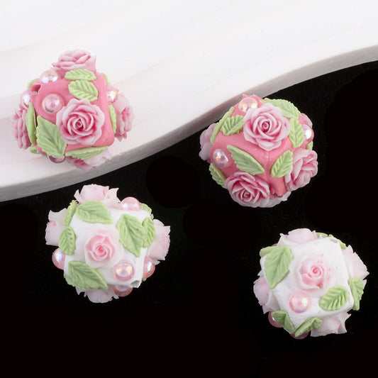 Flower Clay Beads 21mm Fresh Floral Ball Pastel Colors 6pcs