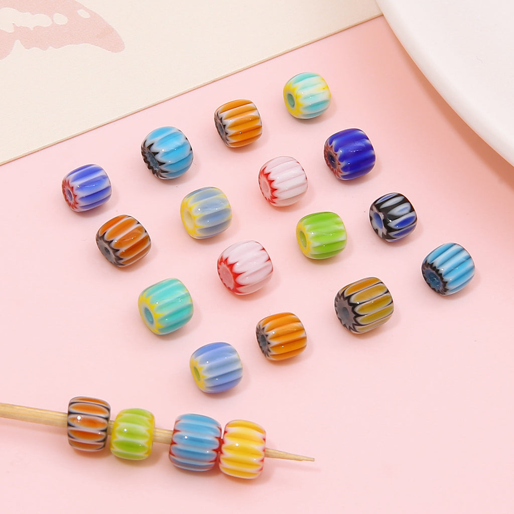 Glaze Millefiori Glass Beads 6mm Striped Colorful Glossy 10pcs