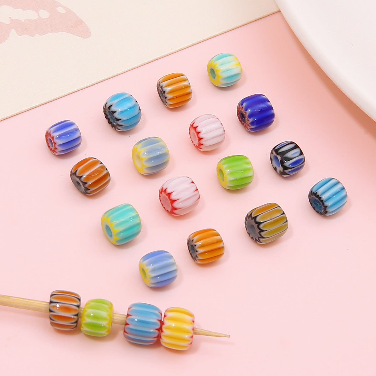 Glaze Millefiori Glass Beads 6mm Striped Colorful Glossy 10pcs