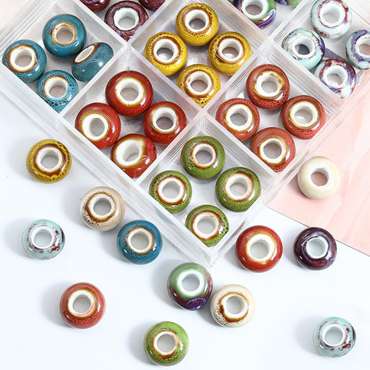 Ceramic Spacer Beads 15mm Fambe Glaze Large Hole 20pcs