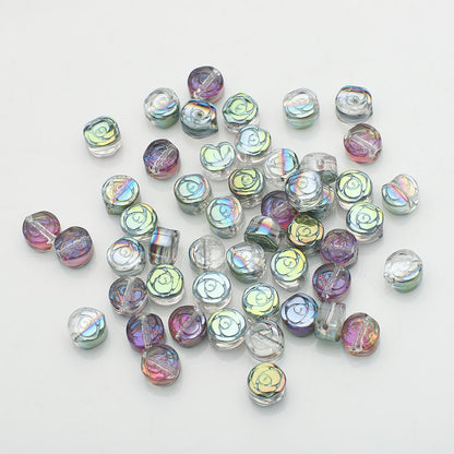 Electroplated Rose Glass Beads 6mm Small Etched Floral 50pcs 10