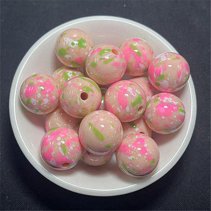 Hand Painted Acrylic Beads 16mm Inkjet Splatter Pink Glossy 100pcs 16