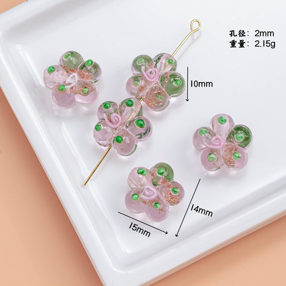 Lampwork Glass Beads Floral Pink Tone Translucent Faceted 4pcs 6