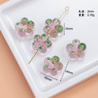 Lampwork Glass Beads Floral Pink Tone Translucent Faceted 4pcs 6